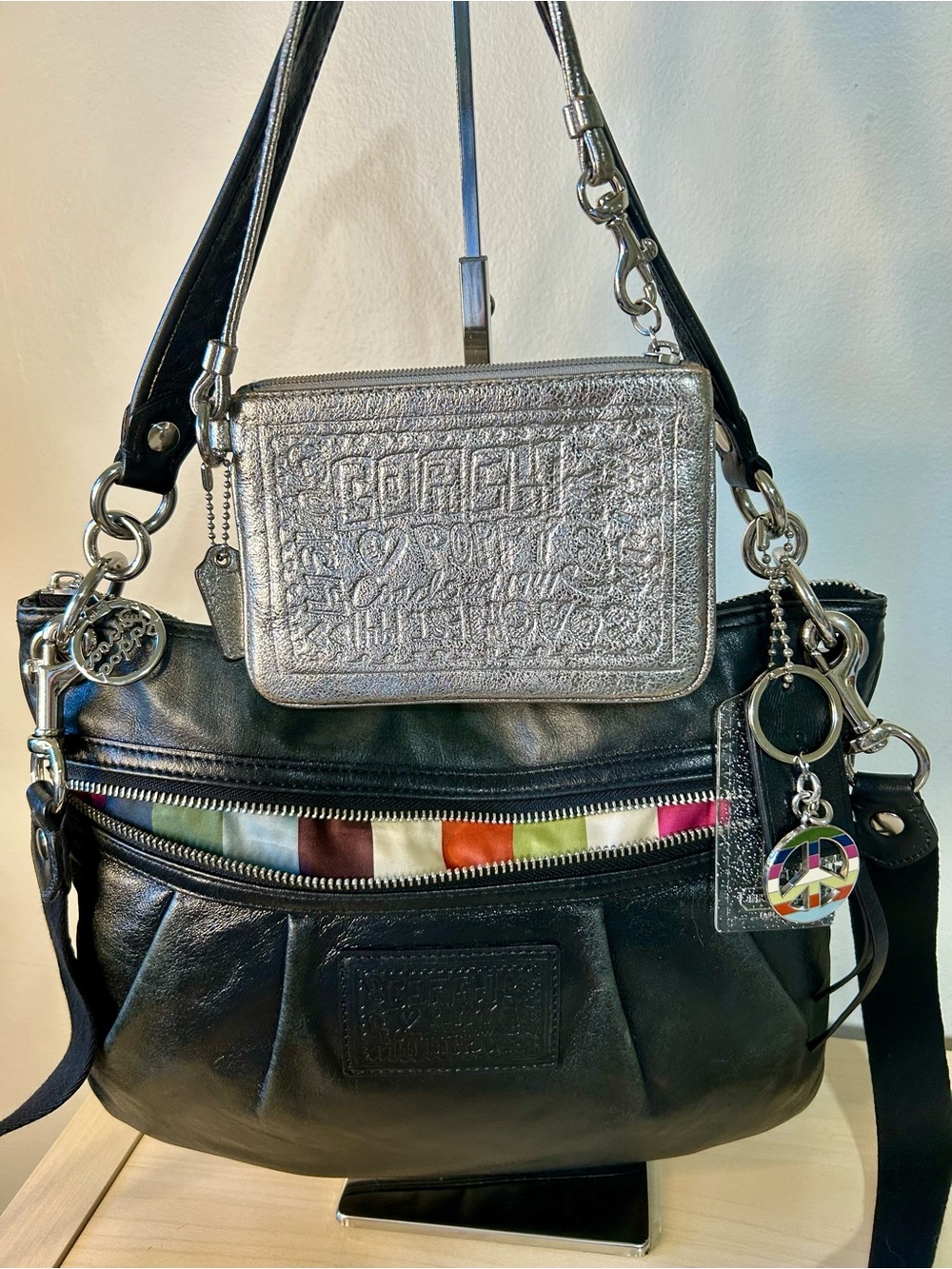 Coach Poppy Legacy Bundle Leather Satchel,  Poppy Wristlet and Legacy Charm